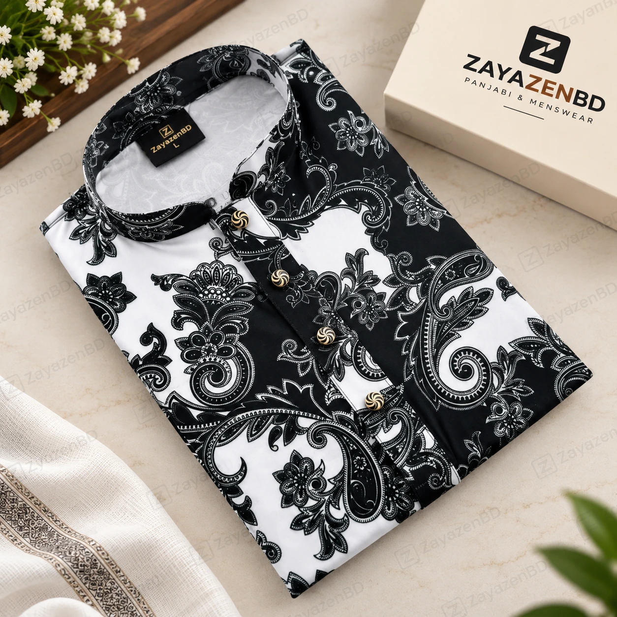 Zaya-Zen special china stich cotton premium panjabi ~ Black